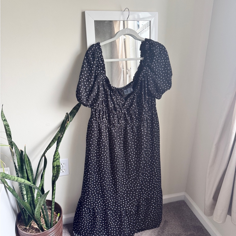 Elegant Black Off the Shoulder Purple Polka Dot Dress